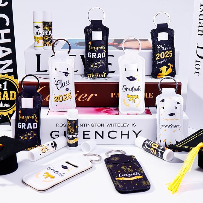 36 Pcs 2025 Graduation Gift Bulk Lip Balms Class of Graduation Party Favors Chapstick Holder Keychain and Lip Balms Set for Students Dry Chapped Lips Classmates Graduation Party