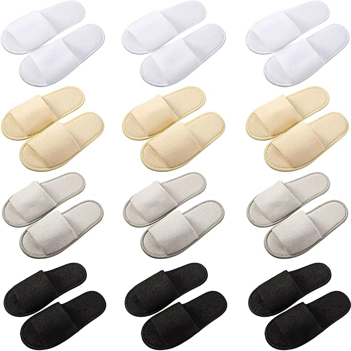 12 Pairs House Slippers for Guests Disposable Open Toe Spa Slippers Bulk for Wedding Party Unisex