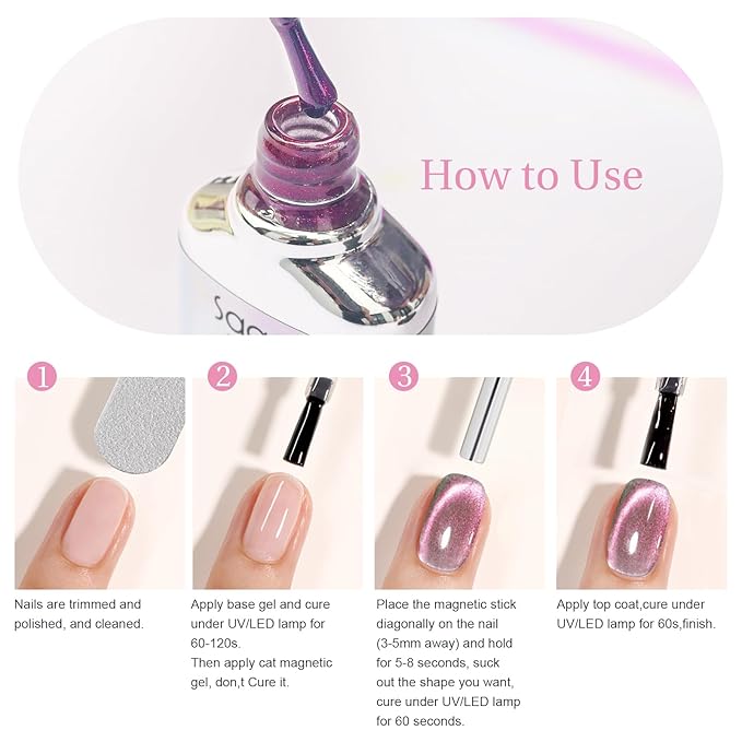 Cat Eye Gel Nail Polish with Magnet Stick, 15ml Glitter Holographic Nail Polish, Magnetic Effect Gel for Home DIY Manicure Gift, Exotic Berry