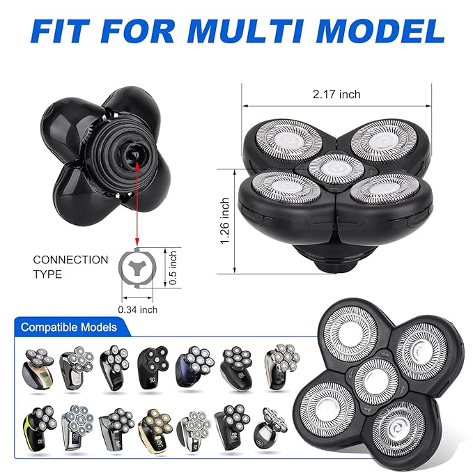 5D Blades Shaver Replacement Heads,Head Electric Razor Shaving Compatible with Fr**b*i*d Replacement Blades Shaver kit for Bald Men with 3 Cleaning Brush, 3 Pack by Plantarecover