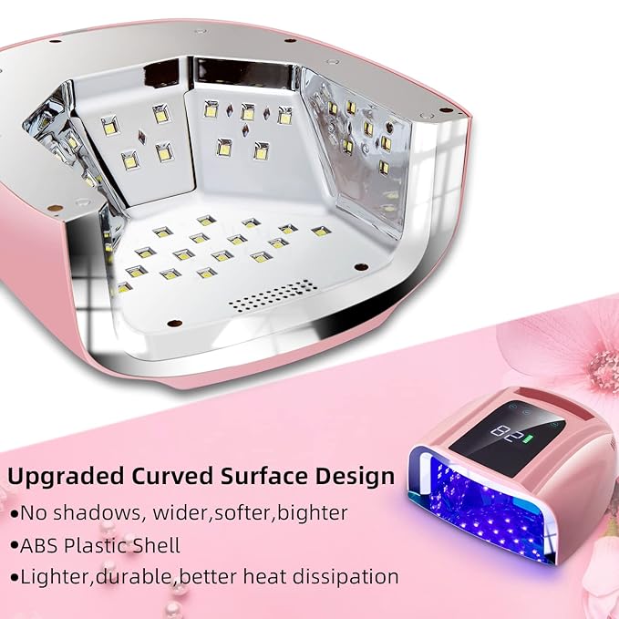 96W Rechargeable UV LED Nail lamp,Cordless Nail Dryer with Removable Stainless Steel Bottom,Professional Curing Lamp for Fingernail and Toenail, Auto Sensor & Quick Dry Nail Machine (Pink)