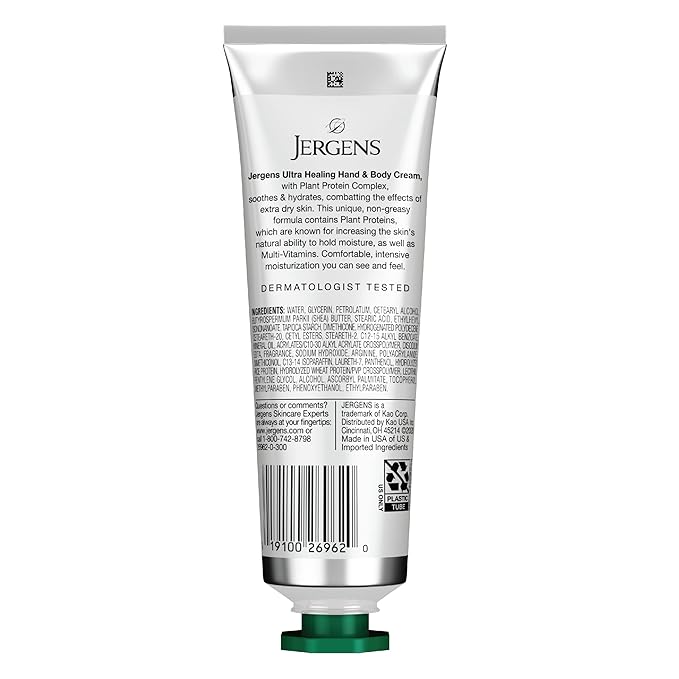 Jergens Ultra Healing Hand & Body Cream for Dry Skin, Formulated with Vitamins C, E & B5 plus Plant Protein Complex, for Extra Dry Skin Relief, 3.4 oz