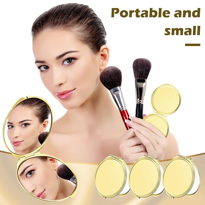 Yalikop 8 Pcs Portable Folding Compact Mirror Bulk with 1X 2X Magnification Double Sided Mini Travel Makeup Mirror for Women Bridesmaid Gifts(Gold)
