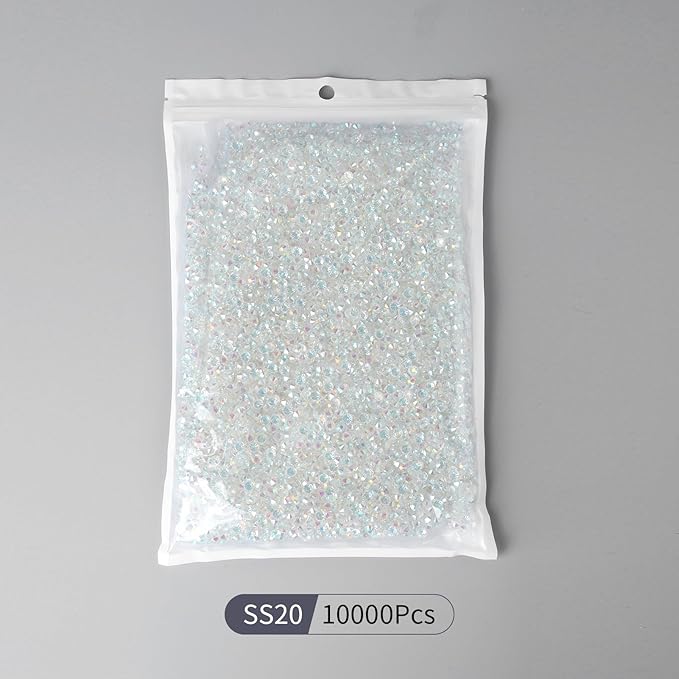 10000PCS Transparent AB Rhinestones Bulk, Flat Back Crystal Glass Stone Round Gems,SS20, 4.6-4.8mm