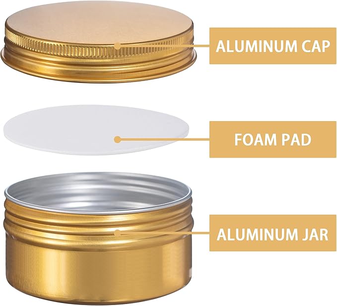 24 Pack 4oz/120ml Screw Top Aluminum Tin Jars with Screw Lids and Blank Labels - Refillable 120ml Metal Containers for Lip Balms, Candles, Salves, Spices, Crafts(Gold)