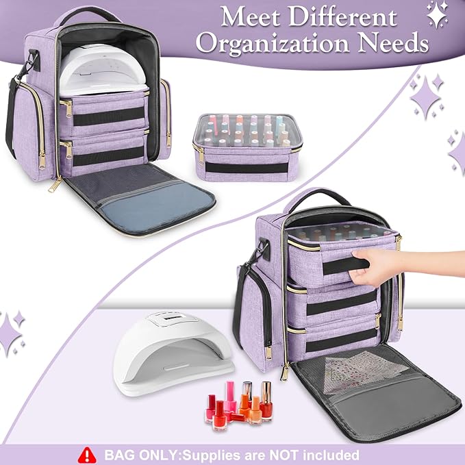 YOREPEK Nail Polish Organizer Holds 72 Bottles, Large Capacity with 3 Removable Pouches and 4 Zippered Pockets for Manicure Tools, Supplies, Nail Lamp, Gift for Women