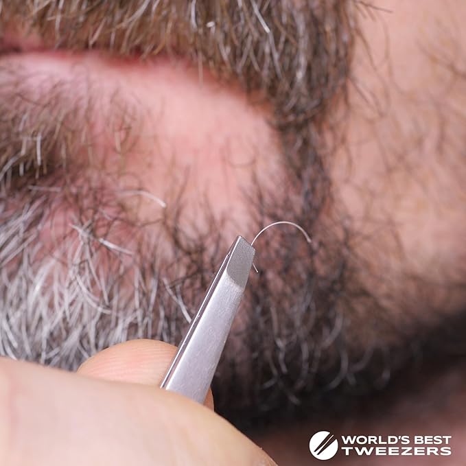 World's Best Tweezers Diamond Tip - Diamond Coated Slant Precision Tweezer for Eyebrow, Facial & Ingrown Hair Removal - Suitably Aligned Stainless Steel Tool Grabs Hair from the Root