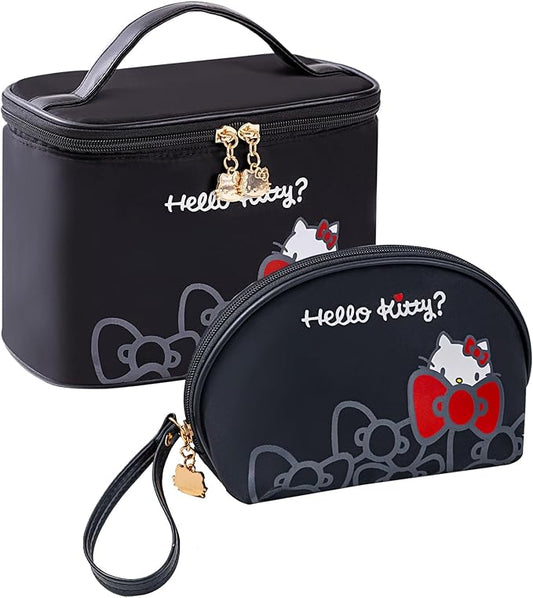 AmBealla Travel Makeup Bag Large Cosmetic Bags with Brush Holder,Black Waterproof 2PCS Portable Cosmetic Case for Women, Toiletry Storage Bag for Skincare & Beauty Tools for Girls