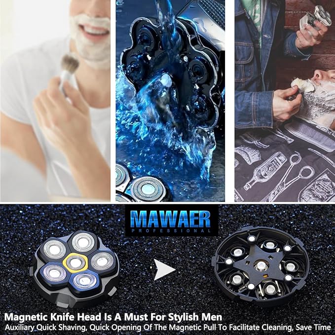 2 pcs Half of the 6 Blade Magnetic Replacement Shaving Head, Head shaver replacement heads