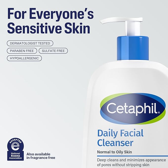 Cetaphil Face Wash, Daily Facial Cleanser for Sensitive, Combination to Oily Skin, 4 Oz 3 Pack, Gentle Foaming, Soap Free, Hypoallergenic