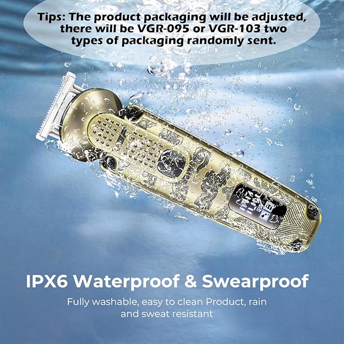 VGR 095 Beard Trimmer for Men, 7 in 1 Waterproof Cordless Hair Clippers and Trimmers Set, Electric Razor Shavers T-Blade Hair Trimmer Grooming Kit for Nose Body Ear Face Mustache, V-103