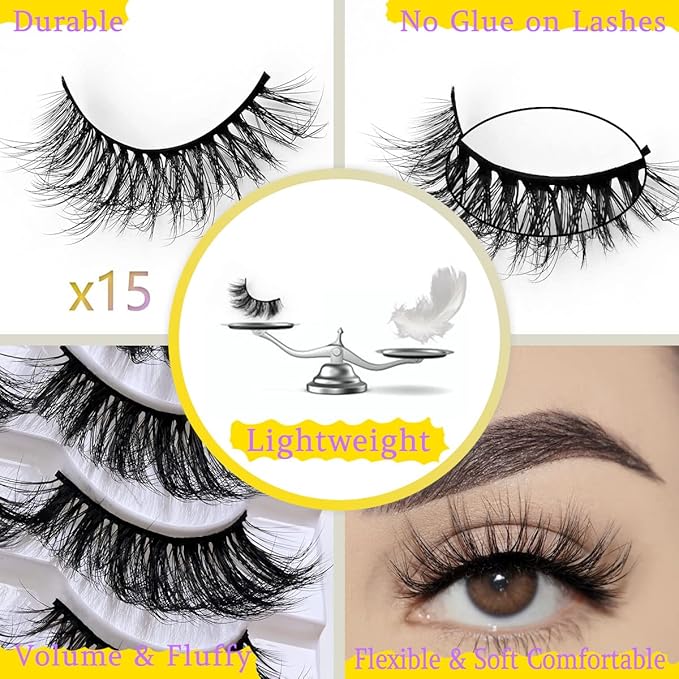 Wholesale Lashes, 3D Faux Mink Eyelash Bulk, 18mm Handmade Reusable Eye Lash, 5 Styles Dramatic Fluffy False Lash with Glitter Portable Packing (Fluffy 5 styles-100 pairs)
