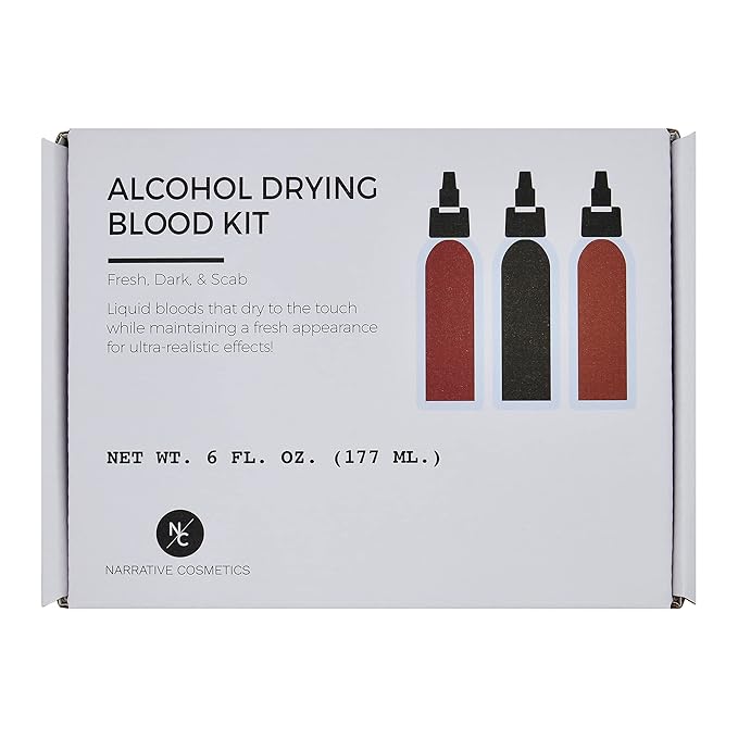 Alcohol Drying Blood, Ultra-Realistic Fake Liquid Blood, SFX Makeup for the Stage, Film, Halloween, and Cosplay - Dark, Fresh and Scab Blood Kit - 2oz Bottles