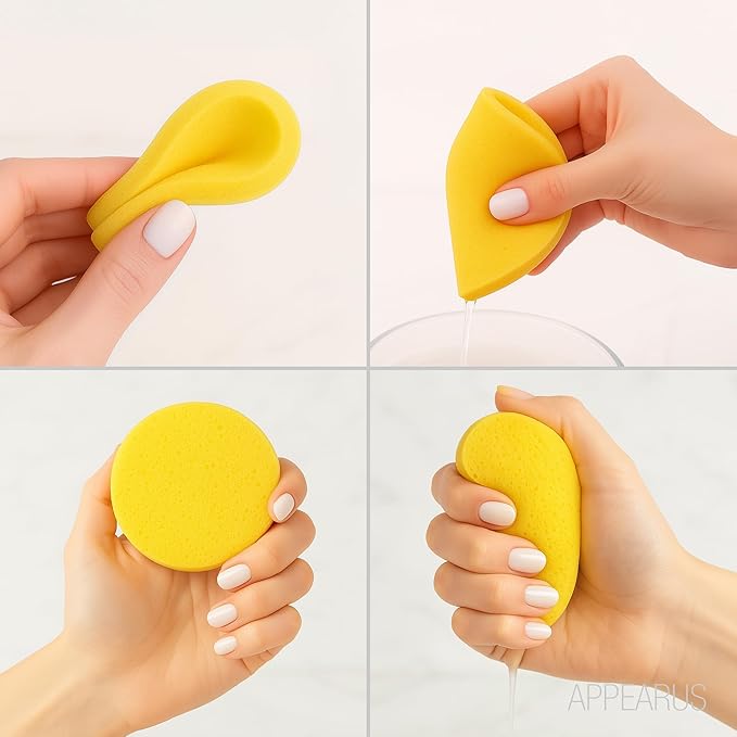 APPEARUS Facial Sponges 60 Pack - Compressed PVA Face Sponges for Deep Cleansing, Exfoliating, Makeup Removal, for Sensitive Skin - Disposable Cosmetic Spa Round Sponge with Stick Shape