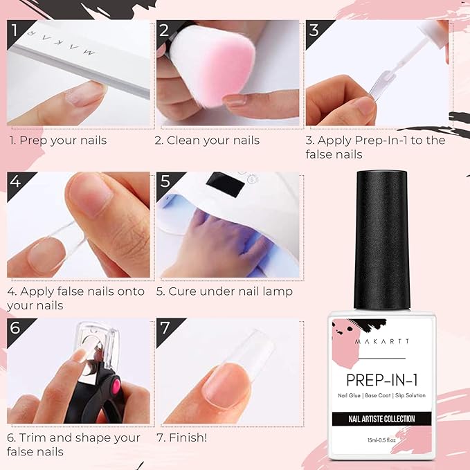 Makartt Gel X Nails Kit 500Pc Soft Gel Full Cover Tips, Medium Coffin Clear Tips Bundle with UV Nail Glue 15ML, 3-in-1 Base Coat & Slip Solution