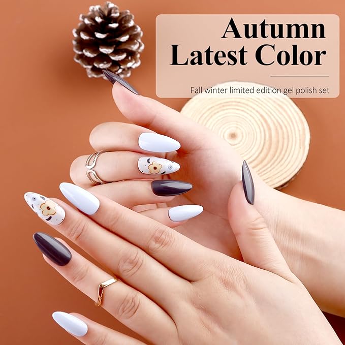 18Pcs Gel Polish-10 Color Fall Yellow Soak Off Nail Polish Brown Blue Gel Nail Polish Set, with 2pcs Nail Art Gel Liner and 6pcs Base & Top Coat Art Manicure DIY Salon Home