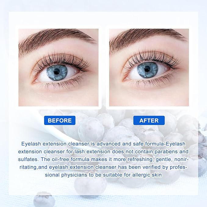 ARISON LASHES Eyelash Extension Shampoo 600ml / Eyelid Foaming Cleanser/Wash for Extensions and Natural Lashes/Paraben & Sulfate Free Safe Makeup & / Professional & Self Use (Blueberry)