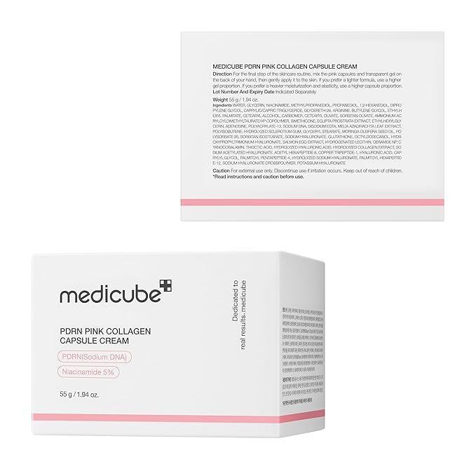 medicube Salmon DNA PDRN Pink Collagen Capsule Cream, Face Moisturizer | Lightweight Moisturizing Cream | PDRN, Niacinamide for Uneven Skin Tone, Glow hydration | Korean Skin Care 1.94 oz