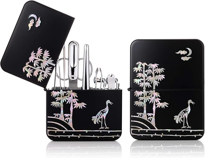 Korean Nail Clipper! Mother of Pearl Three Seven (777) Premium Quality Gift Travel Manicure Grooming Kit Nail Clipper Set (4112MP), Made in Korea, Since 1975 (Chrome)