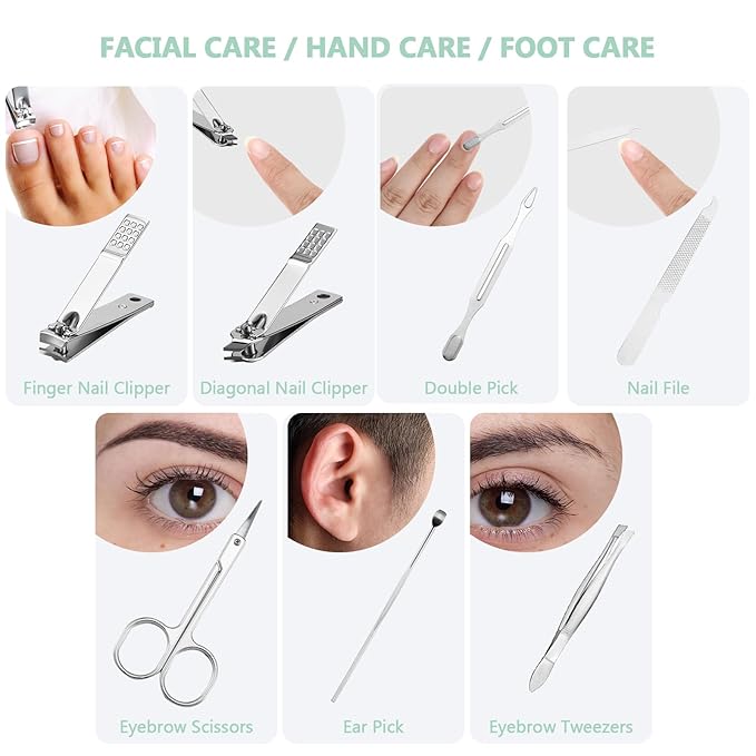 12 Set Manicure Set Bulk Mini Manicure Nail Clipper Kit 7 in 1 Stainless Steel Professional Nail Care Pedicure with Travel Portable Bag Grooming Kits for Women Men Home(Multi Color)