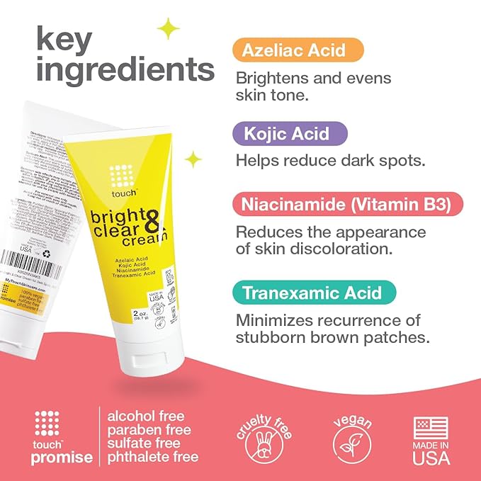 TOUCH Radiance Cream with Niacinamide, Kojic Acid, Tranexamic Acid & Azelaic Acid – Brightening Face Cream for Uneven Skin Tone – 2 oz