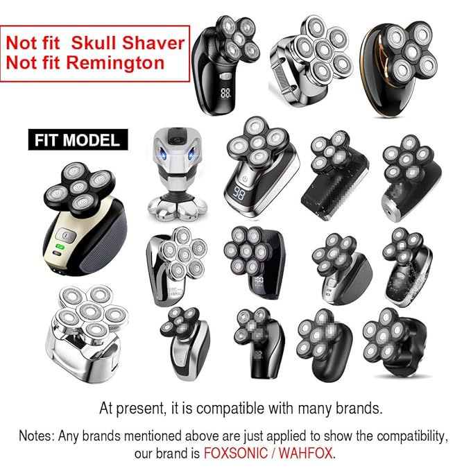 Universal 7 Blades Head Shaver Replacement Heads for Head Shaver and Other Brands Shaver, 7 Heads Head Shaver Bald Shaver Beard Electric Razor Shaver Head (Gold+Black)