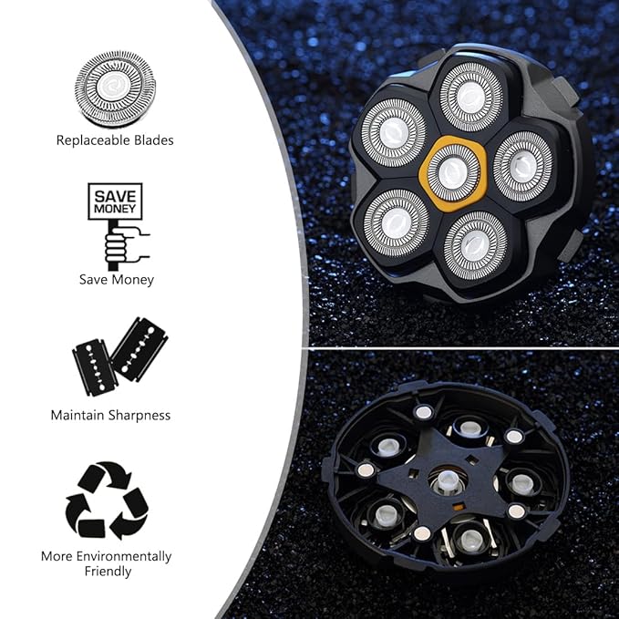 2 pcs Half of the 6 Blade Magnetic Replacement Shaving Head, Head shaver replacement heads