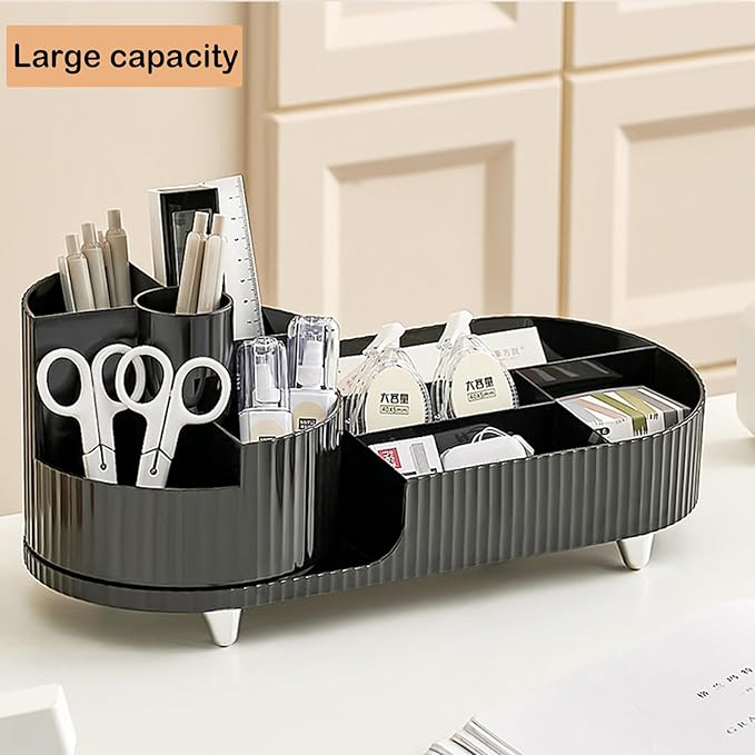 Rotating Makeup Organizer for Vanity with Brush Holder, Cosmetic Makeup Storage Organizer, Large Spinning Makeup Skincare Organizer, Countertop Makeup Perfume Organizer, Lotions Display Case (Black)