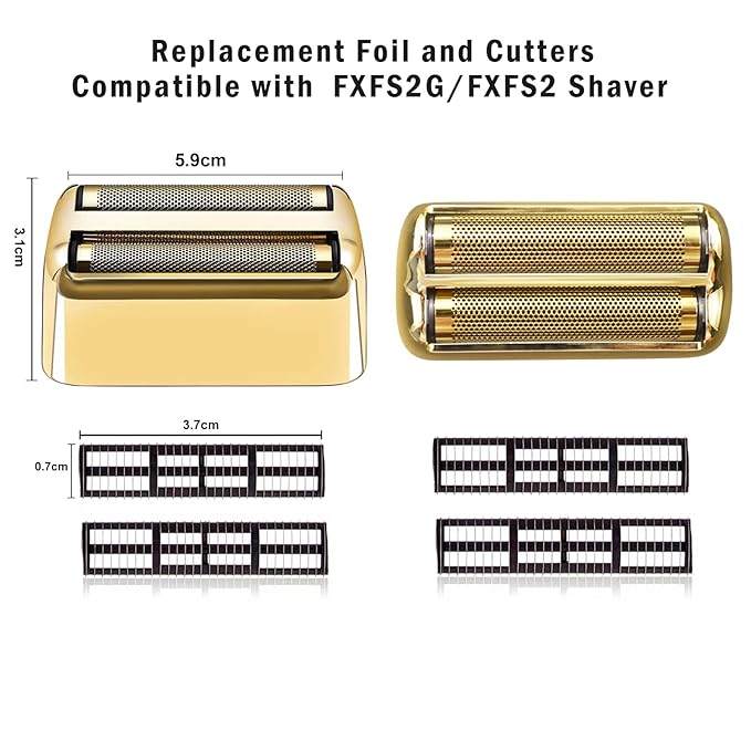2 pack Professional Replacement Foil and Cutters for BaBylissPRO Barberology Double Foil Shaver, Compatible with BaBylissPRO Barberology FXFS2 Shaver,Gold
