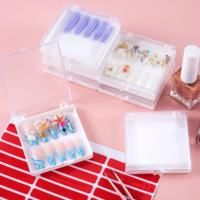 ANCIRS 25 Pack Acrylic Nail Storage Box for DIY Press-on Nails Holder & 60pcs Double Sided Adhesive Nail Display Tape, Artificial Nail Stand Packaging Organizer Case & Fake Nail Tip Tapes for Nail Art