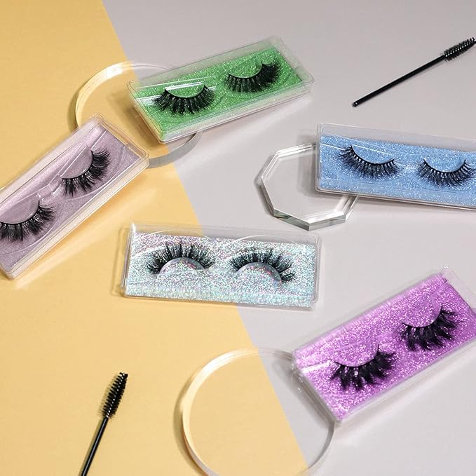 Wholesale Lashes, 3D Faux Mink Eyelash Bulk, 18mm Handmade Reusable Eye Lash, 5 Styles Dramatic Fluffy False Lash with Glitter Portable Packing (Fluffy 5 styles-10 pairs)