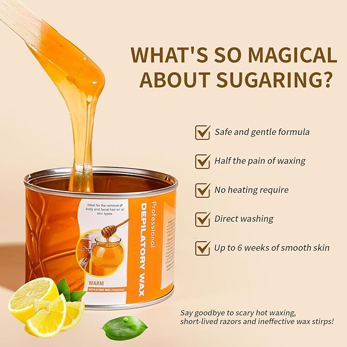 1000g/35.3oz Organic Sugar Wax: Hair Removal Sugaring Paste - for Sensitive Skin Body Legs Arms Bikini Back (500g/17.6oz, 2 Pack)