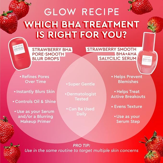 Glow Recipe Strawberry Smoothing Salicylic Acid Serum - Blemish Clarifying Skin Care, AHA BHA Exfoliant + Pore Minimizer + Plumping Hyaluronic Acid + Brightening Allantoin - Korean Face Serum, 30ml