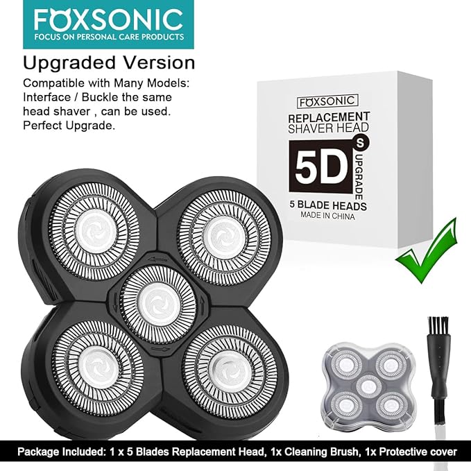 Upgraded 5 Blades Shaver for Head shaver, 5D Men's Electric Shaver Replacement Heads for Many Main Brands Bald Men Head Shaver Blades