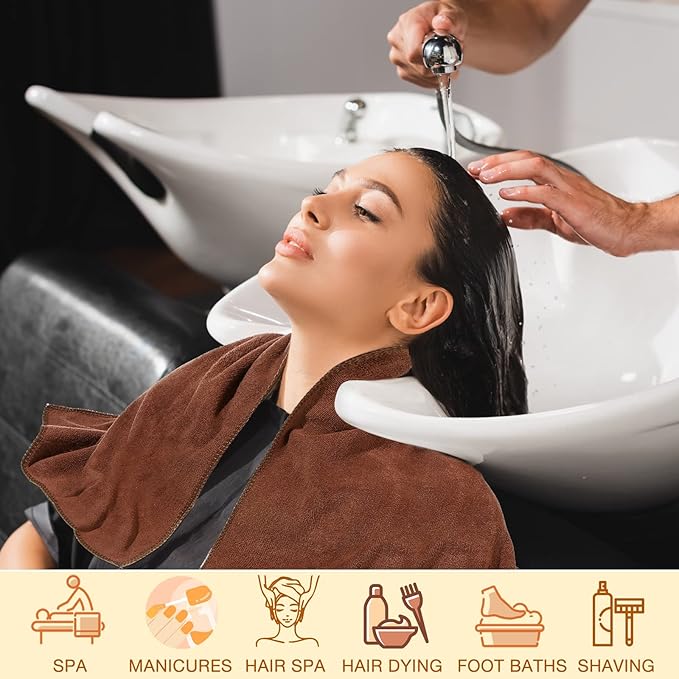Newwiee 72 Pack Microfiber Bleach Proof Towels Bulk for Salon 18 x 30 Inch Dry Lint Free Hair Drying Hand Towels for Hair, Gym, Bath, Spa, Shaving, Barber(Brown)