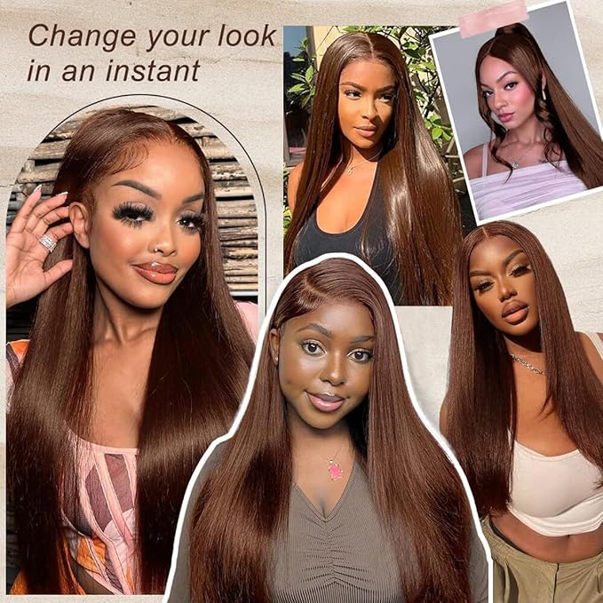 30 Inch Chocolate Brown Lace Front Wig 13x6 Straight Lace Front Wigs Human Hair Pre Plucked 200% Density Colored #4 Brown Wig Human Hair Glueless HD Transparent Lace Frontal Wigs for Women