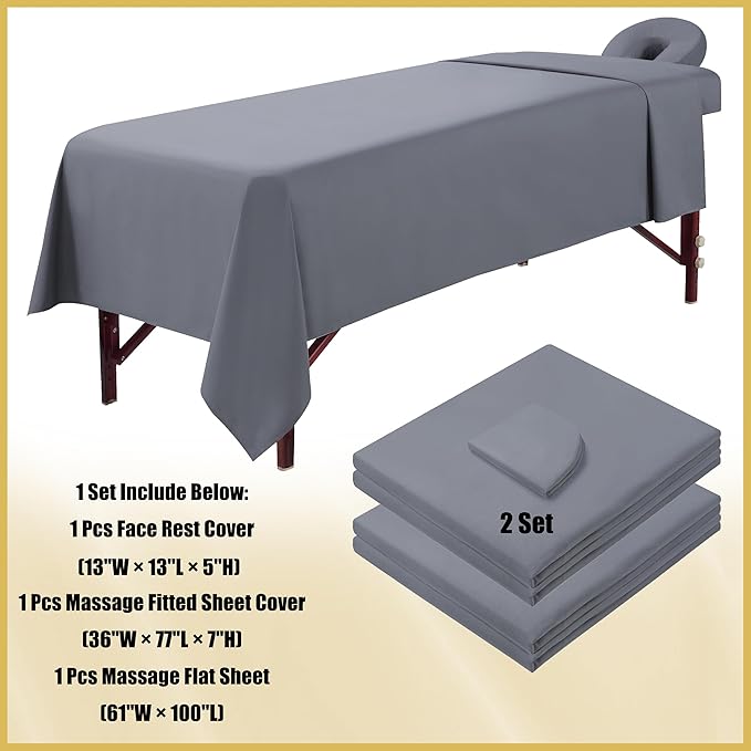 2 Sets Microfiber Massage Table Sheet Sets 3 Pcs Massage Bed Cover Soft Wrinkle Free Includes Massage Fitted Sheet,Massage Sheets and Face Cradle Cover for SPA Beauty Salon Tattoos (Gray)