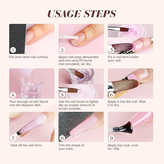 Saviland Acrylic Nail Starter Kit: Clear Pink Nude Acrylic Powder & Liquid, Brush, Files, Forms, Press On Nails, Home Practice Set