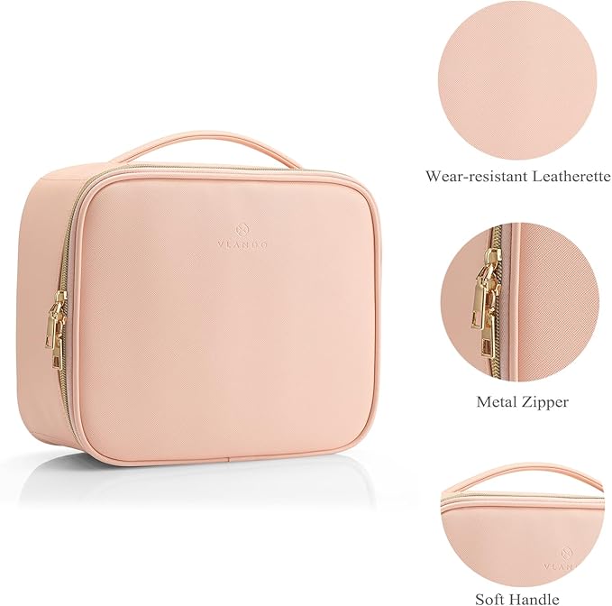 Vlando Toiletry Bag, Large Wash Bag, Travel Cosmetic Make-up Bag, Multi-compartment with Dividers for Cosmetics Makeup Brushes Toiletry Jewelry Accessories, Pink