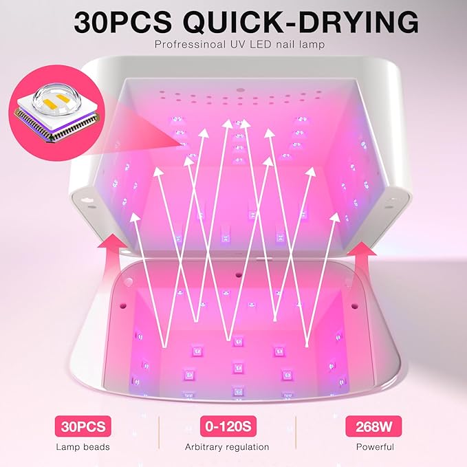 268W Cordless UV Nail Lamp, Rechargeable UV Light for Gel Nails with Unique Knob, New Dual Lamp Beads & Sparkling Rhinestones Diamond, Professional Nail Dryer for Nail Salon & Home (Pink)