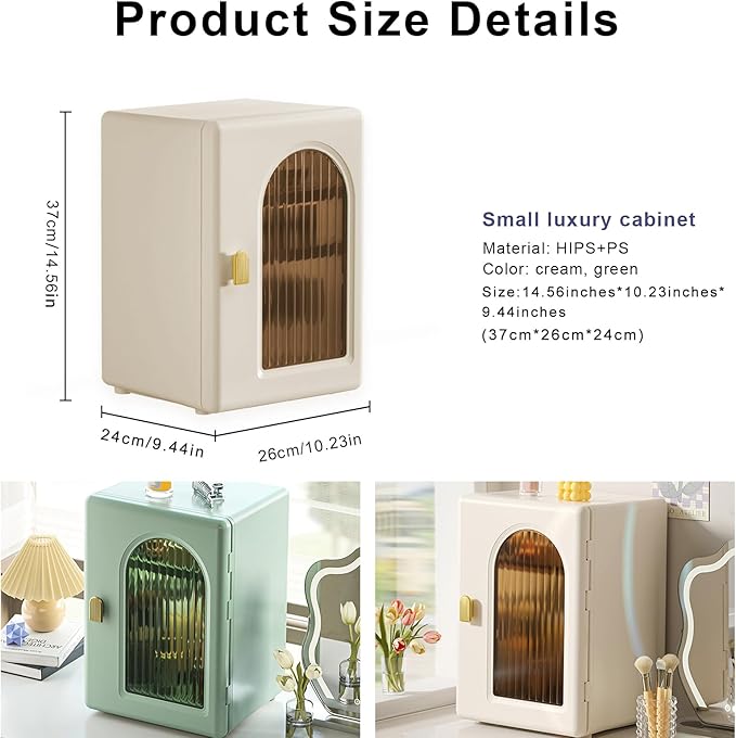 DASITON Large Capacity Makeup Organizer for Countertop, 3 Adjustable Layers Skincare Organizer, Dustproof & Waterproof Makeup Storage, Cosmetic Display Case for Vanity, Bathroom, Bedroom (Cream)