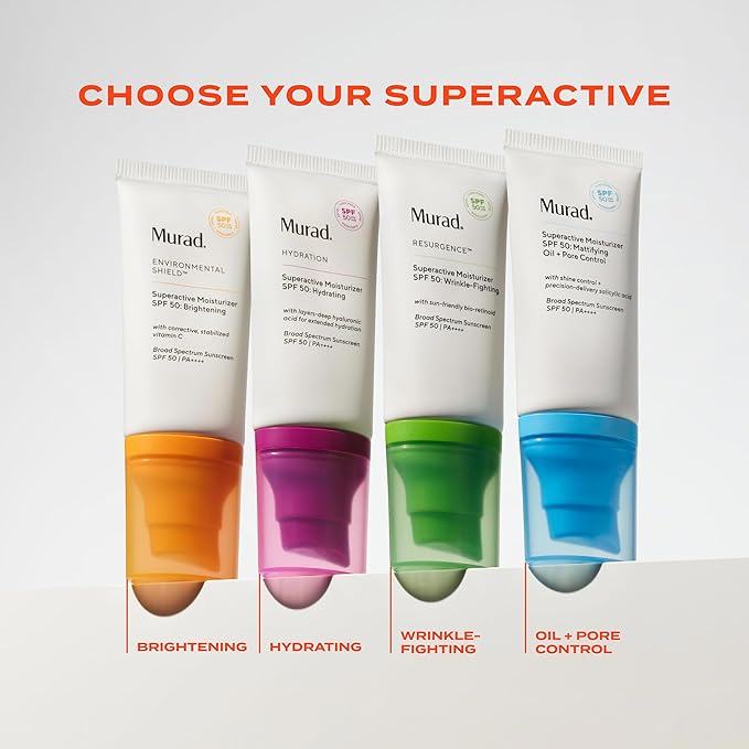 Murad Superactive Brightening Moisturizer SPF 50 Travel - Vitamin C Packed Hydrating Ulta Sheer Facial Sunscreen W/Lipid-boosting Technology for Preventative Aging Protection from UVA/UVB (1.7 Fl Oz)