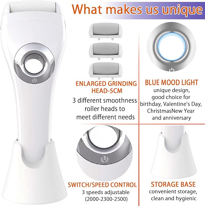 Upgraded Rechargeable Foot Callus Remover, Professional Electric Foot File, 10 in 1 Pedicure Tools Foot Care Kit Pedi Feet Care for Dead, Hard Cracked Dry Skin Ideal Gift (White)