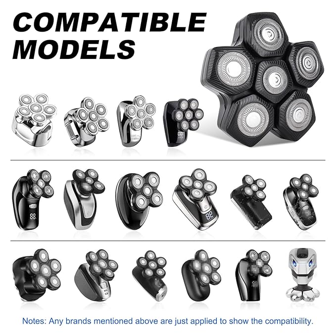 3 Pack 6D Magnetic Head Shaver Replacement Blades, Head Electric Razor Replacement Heads Compatible with Muti modes Shaving Blades Shaver for Bald Men with 3 Cleaning Brush, by Plantarecover