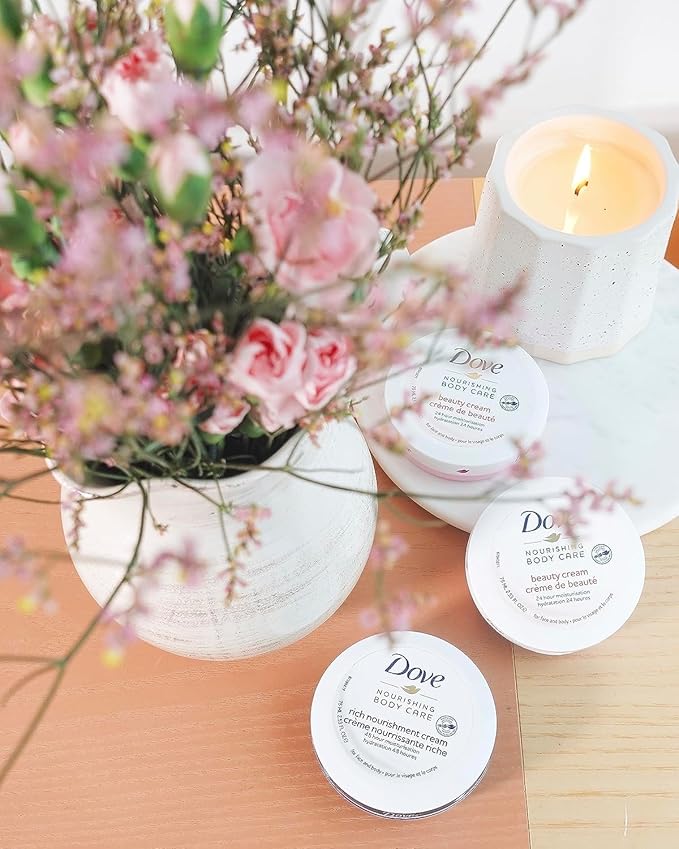 Dove Nourishing Body Care, Face, Hand, and Body Beauty Cream for Normal to Dry Skin Lotion for Women with 24-Hour Moisturization, 12-Pack, 2.53 Oz Each Jar