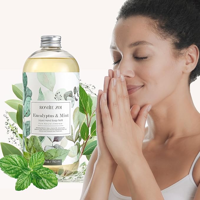 Eucalyptus & Mint Liquid Hand Soap Refills, Gentle & Moisturizing Formula, Natural Cruelty-Free Soap, Large 750 ML Bottles Bulk for Kitchen, Bathroom, and Dispensers (26 FL OZ, Pack of 3)