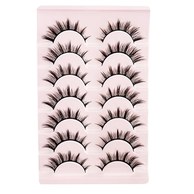 Manga Lashes Cat Eye Lash NINGLASH False Eyelashes Natural Look Wispy Fake Eyelash 13mm Faux Lashes Strips 7 Pairs Lash Pack