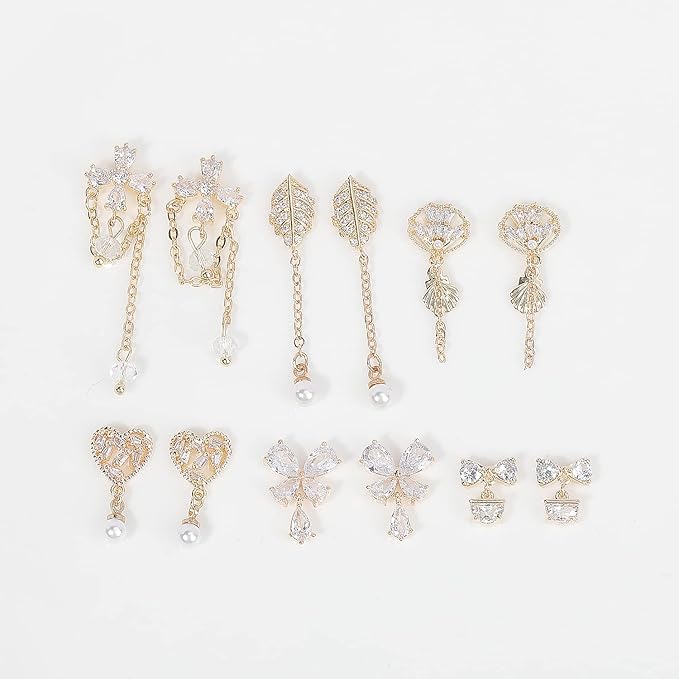 12Pcs Gold Nail Charms Nail Zircon Dangle Charms Rhinestones for Nails Gold Charms for Nails Shiny Nail Art Crystal Charms Gems Jewelry Studs Nail Diamond Rhinestone Charms for Nail DIY Decoration