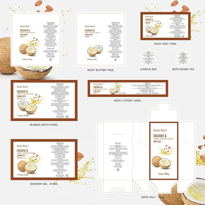 Beauty & Personal Care Set, Perfumes Bath Spa Gift Baskets 26 pcs for Women & Men Bath and Body Shower Bath Kit, Coconut & Honey Almond Pampering Large Luxury Home Spa Kit, Mother's Day Gifts for Mom