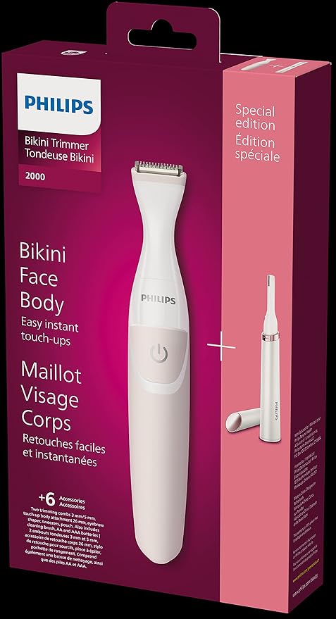 Philips Beauty Women's Bikini Trimmer and Precision Trimmer Special Edition Bundle, BRT387/90,Pink and White